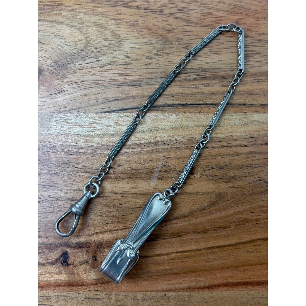 Vintage Pocket Watch Chain 8" Silver Tone Victorian Steampunk Fob Belt Clip